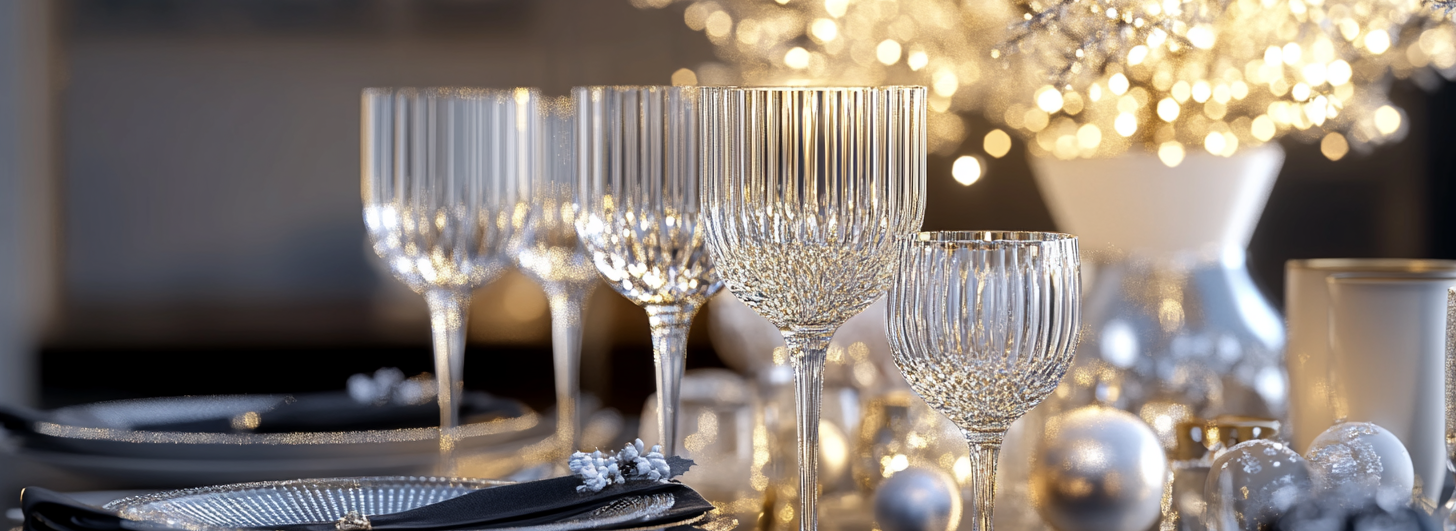 Elegante Gläser und ein festlich gedeckter Tisch für einen besonderen Anlass
